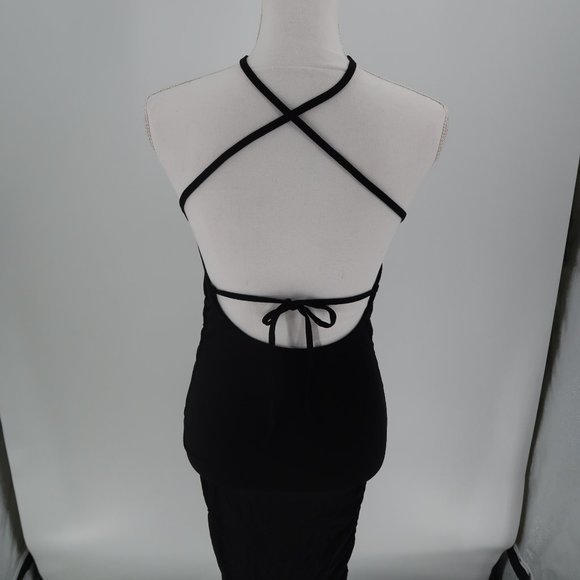 ASOS Black Bodycon High Neck Strappy Back Cocktail Dress Size 4 Stretchy - Picture 5 of 7